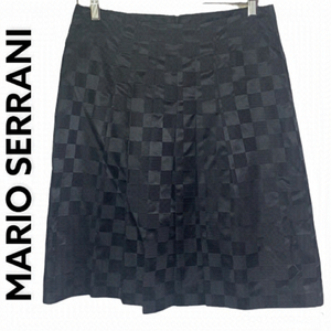 MARIO Serrani Black Satin Checkerboard Midi Length Skirt Size 10
